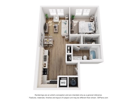 Floor plan for 1 bed, 1 bath, 660 sqft